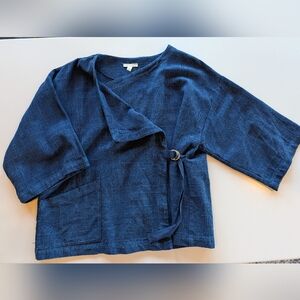 Eileen Fisher Wrap Style Denim Jacket Blue Large